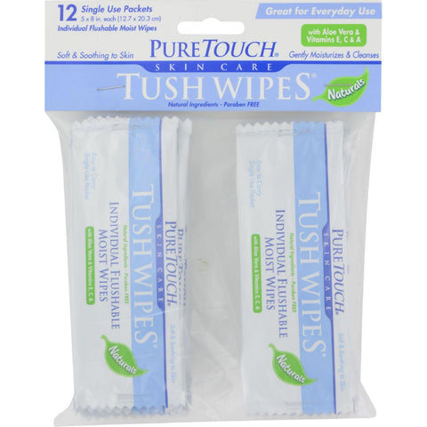 Puretouch Skin Care Tush Wipes Naturals - 12 Packets