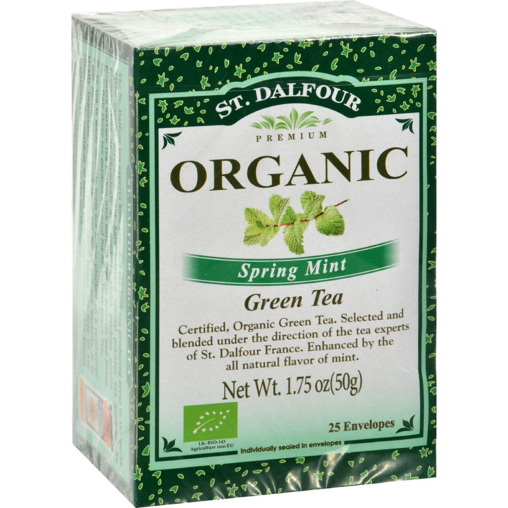 St Dalfour Organic Green Tea Spring Mint - 25 Tea Bags - Case Of 6