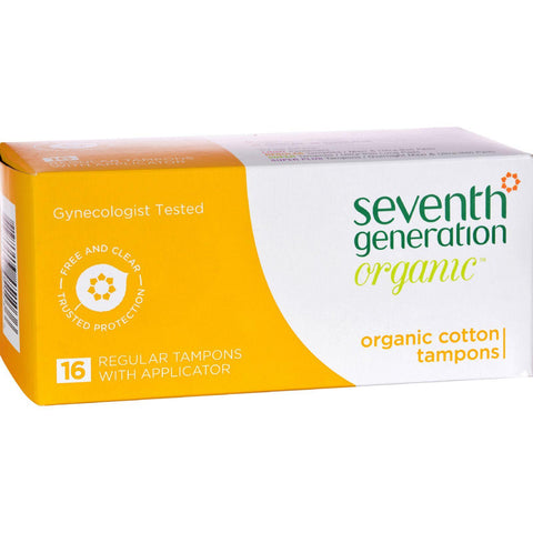 Seventh Generation Chlorine Free Organic Cotton Tampons - Regular - 16 Tampons - Case Of 12