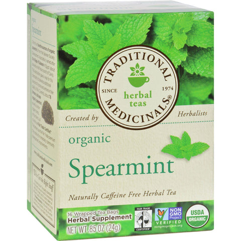 Traditional Medicinals Organic Spearmint Herbal Tea - 16 Tea Bags - Case Of 6