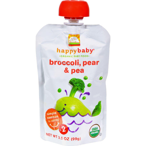 Happy Baby Organic Baby Food - Stage 2 - Broccoli Peas And Pears - Case Of 16 - 3.5 Oz