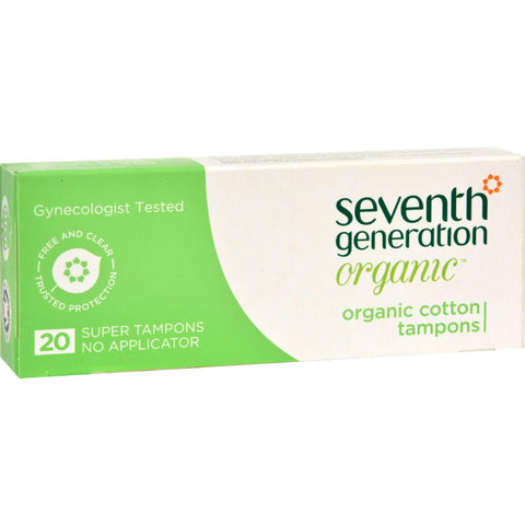 Seventh Generation Chlorine Free Organic Cotton Tampons - Super - 20 Tampons - Case Of 12