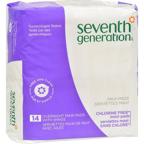 Seventh Generation Maxi Pads - Overnight With Wings - 14 Ct - Case Of 12