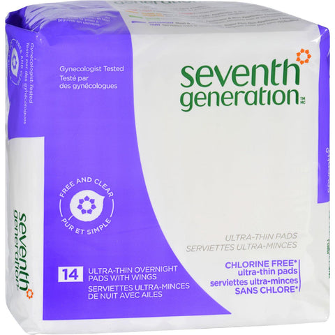 Seventh Generation Pads - Overnight Ultra Thin - 14 Ct - Case Of 12
