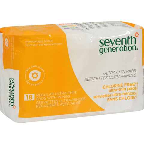 Seventh Generation Chlorine Free Ultra-thin Pads Regular With Wings - 18 Pads - Case Of 12