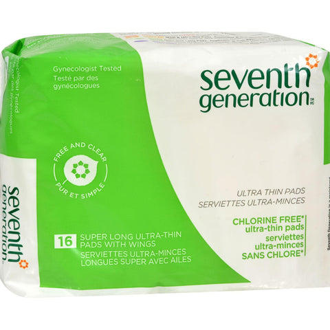 Seventh Generation Pads - Ultra Thin Super Long With Wings - 16 Ct - Case Of 12