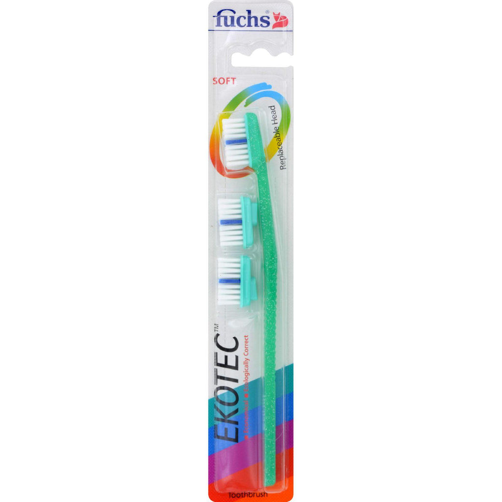 Fuchs Ekotec Soft Replaceable Head Toothbrush - Plus Two Replacements - Assorted Colors - 1 Toothbrush