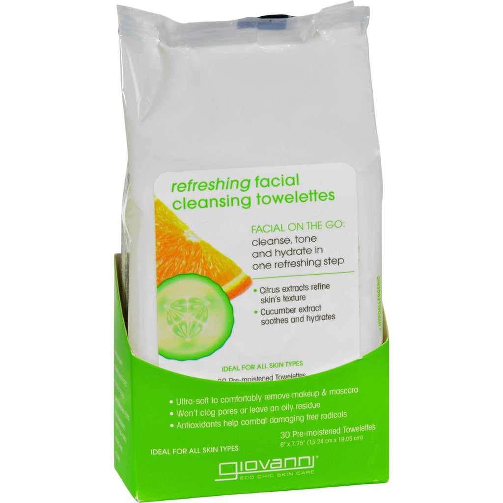 Giovanni Facial Cleansing Towelettes - Refreshing Citrus And Cucumber - 30 Towelettes