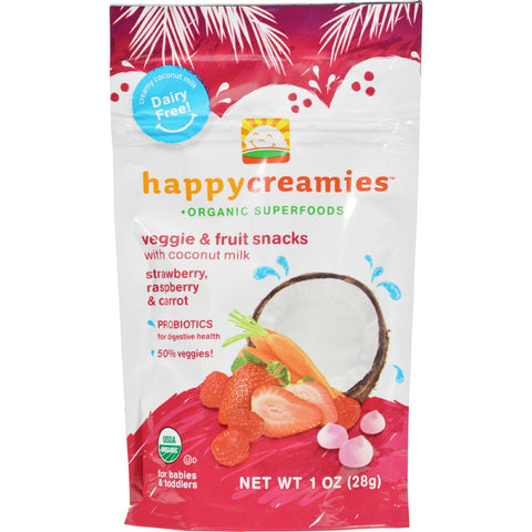 Happy Creamies Organic Snacks - Strawberry And Raspberry - Case Of 8 - 1 Oz