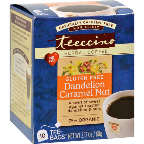 Teeccino Organic Herbal Coffee - Dandelion Caramel Nut - 10 Bags - Case Of 6