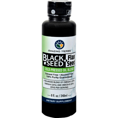Amazing Herbs Black Seed Oil Blend - Flax Seed Oil - 8 Oz