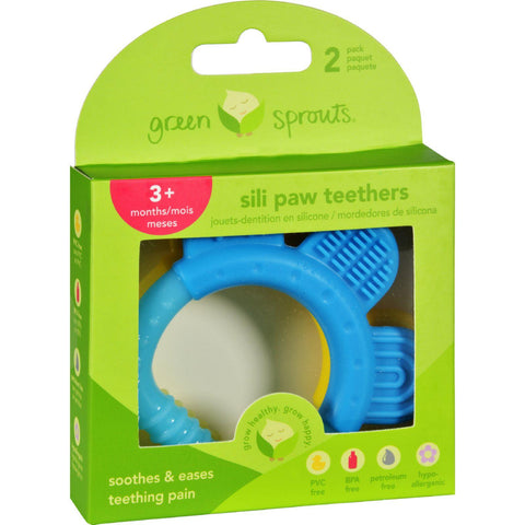 Green Sprouts Teether - Sili Paw - Aqua And Yellow - 2 Pack