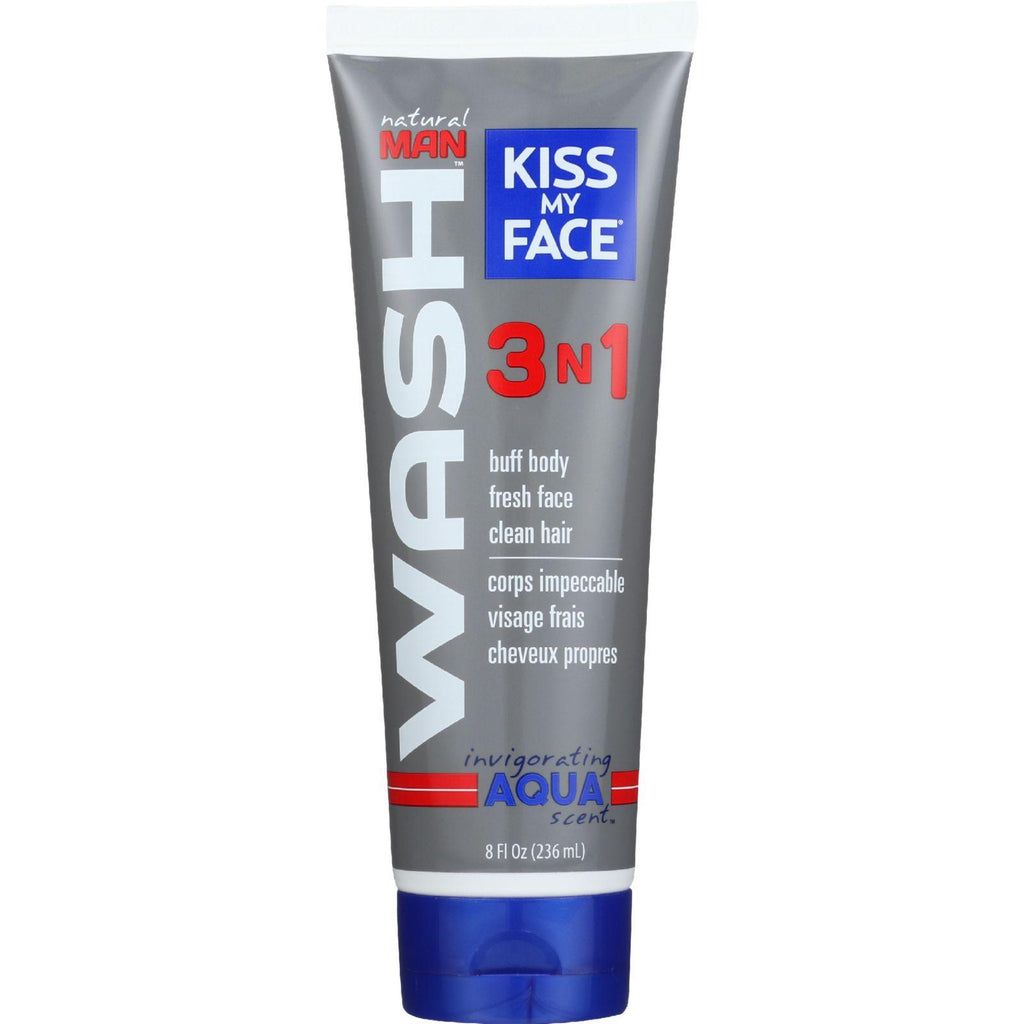 Kiss My Face Body Wash - Natural Man - 3n1 All-over - Invigorating Aqua Scent - 8 Oz - 1 Each