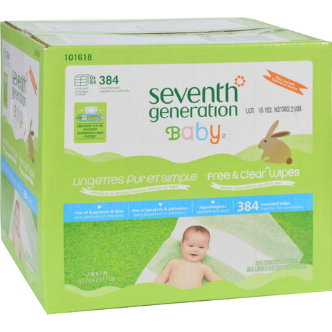 Seventh Generation Baby Wipes - Free And Clear - Multipack - 64 Wipes Each - 6 Count