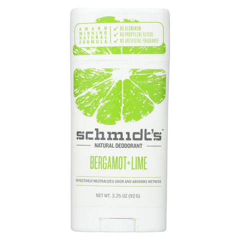 Schmidt's Natural Deodorant Stick - Bergamot Lime - Case Of 1 - 3.25 Oz.