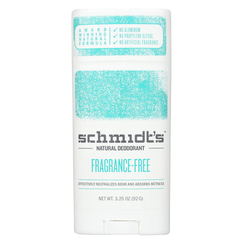 Schmidt's Natural Deodorant Stick - Fragrance Free - Case Of 1 - 3.25 Oz.