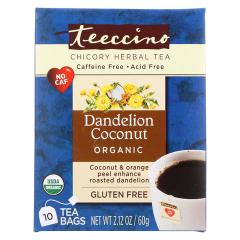 Teeccino Organic Chircory Herbal Tea - Dandelion Coconut - Case Of 6 - 10 Bag