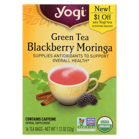 Yogi Tea - Organic - Green - Blackberry Moringa - Case Of 6 - 16 Bag